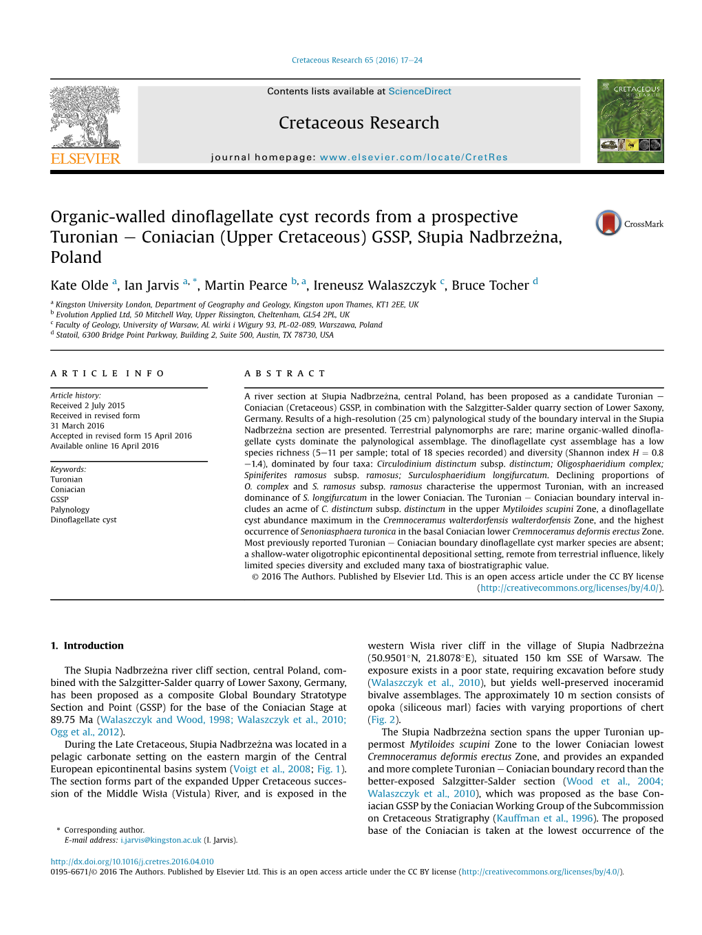 Organic-Walled Dinoflagellate Cyst Records from a Prospective Turonian