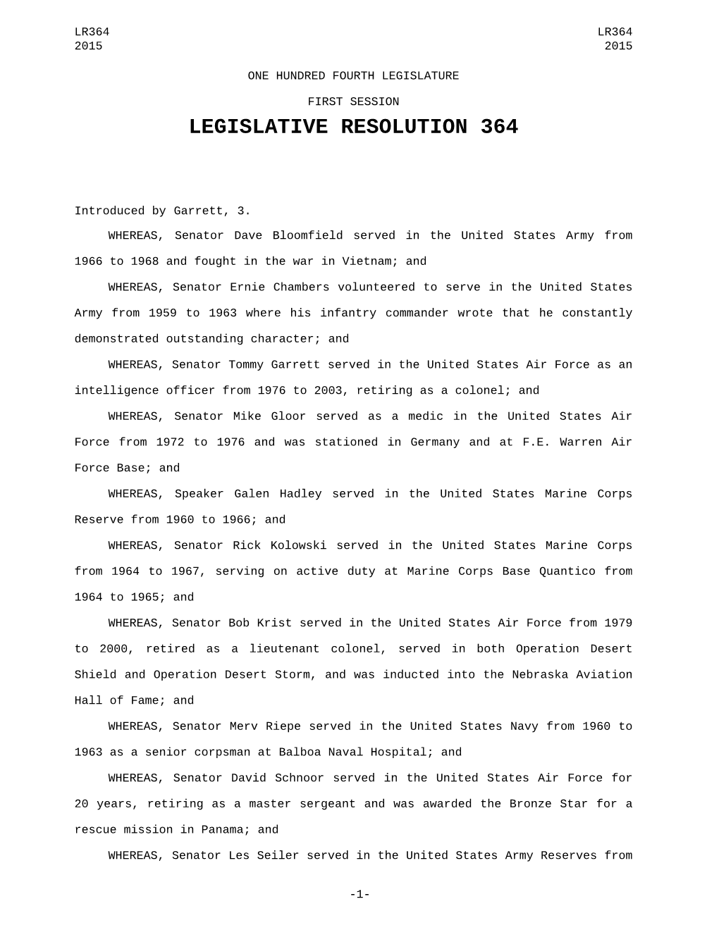 Legislative Resolution 364