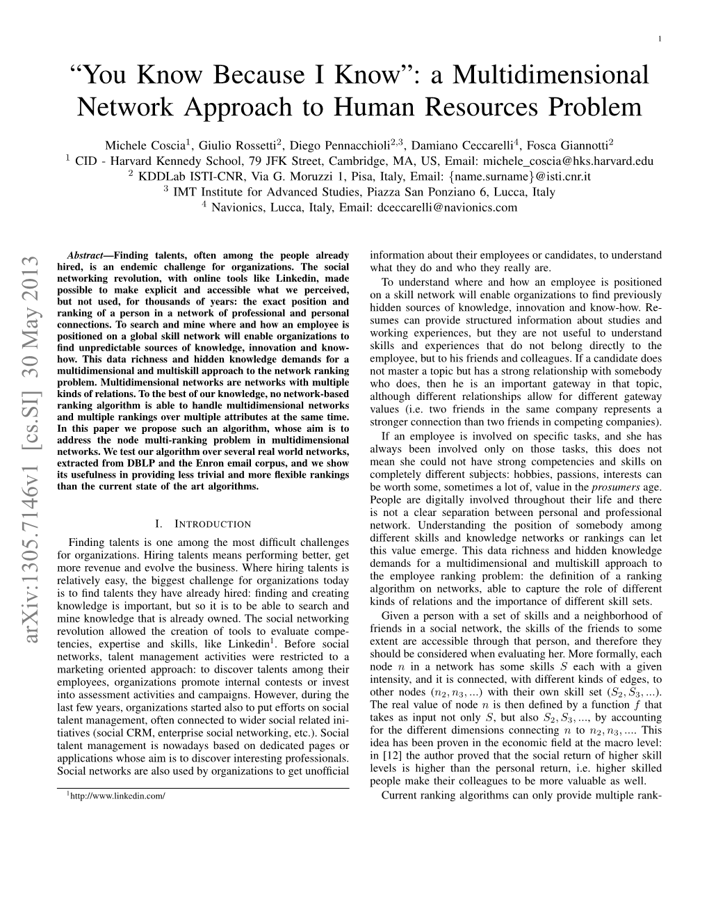 A Multidimensional Network Approach to Human Resources Problem