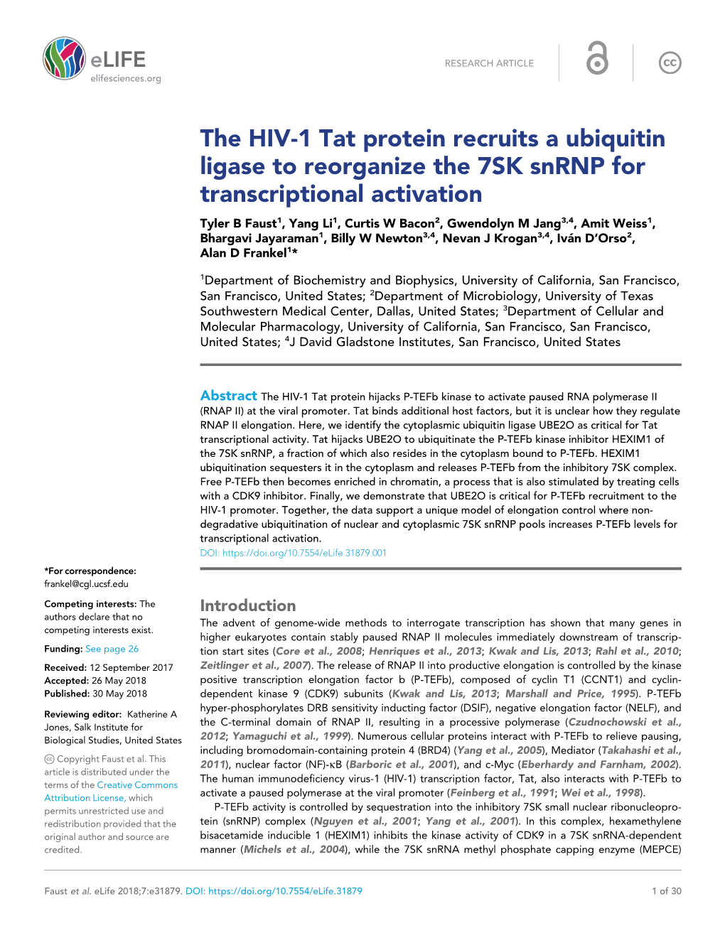 The HIV-1 Tat Protein Recruits a Ubiquitin Ligase to Reorganize The