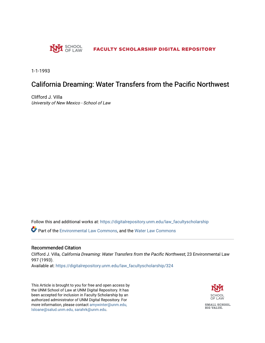 Water Transfers from the Pacific Northwest