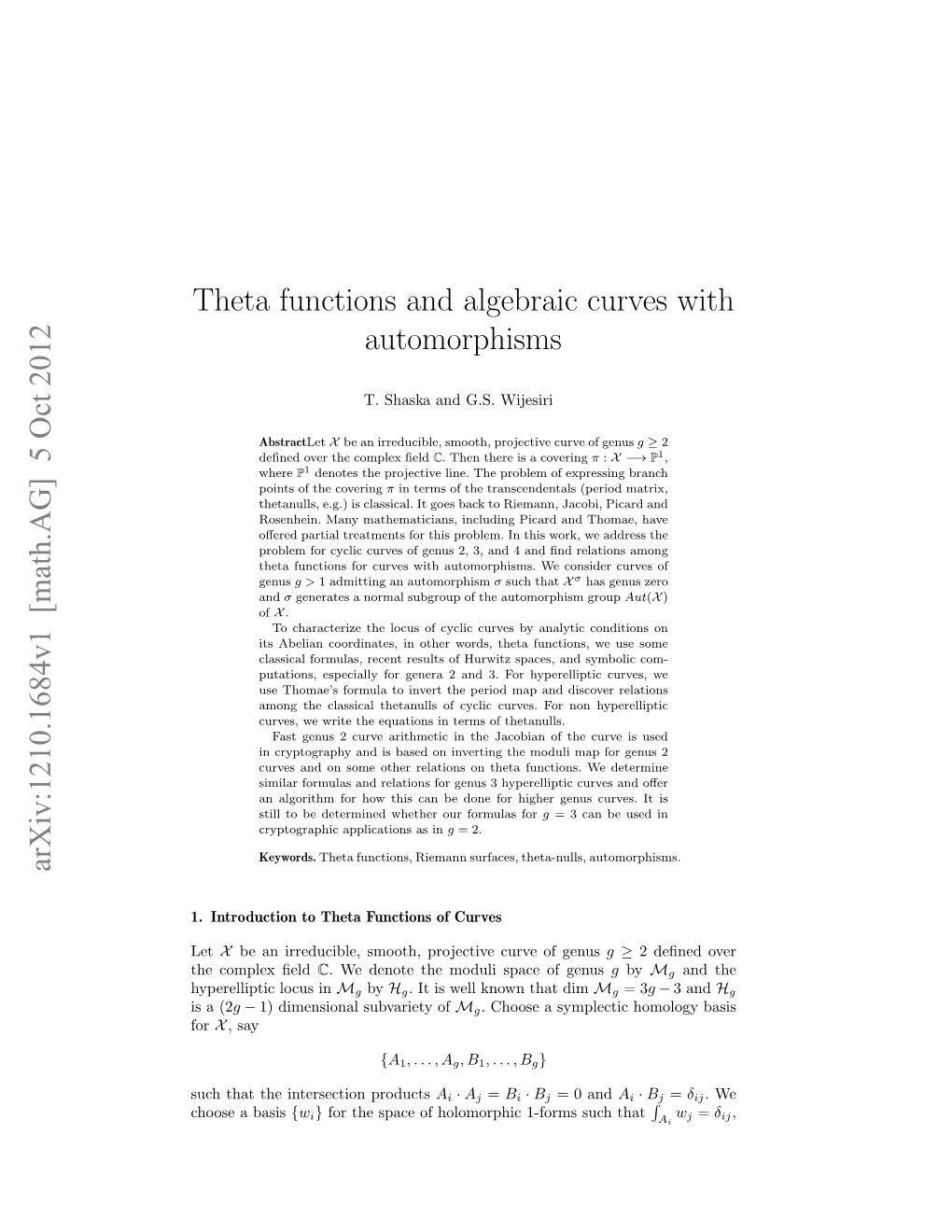 Theta Functions and Algebraic Curves with Automorphisms