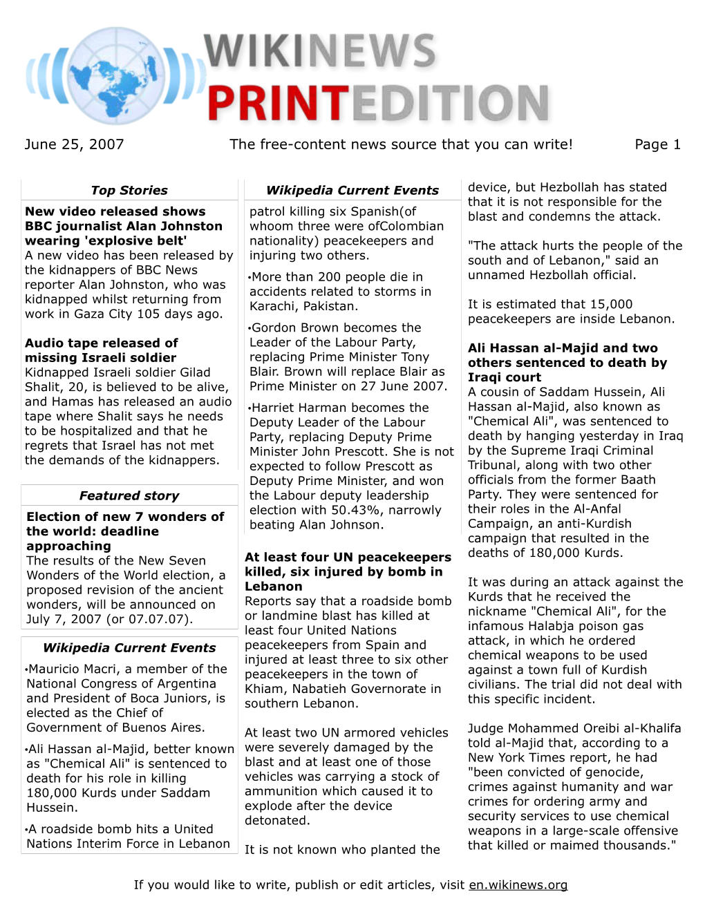 June 25, 2007 the Free-Content News Source That You Can Write! Page 1