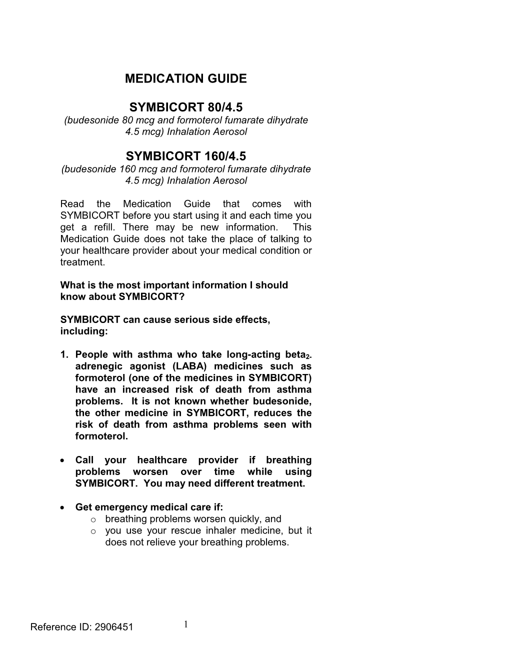 Medication Guide Symbicort 80/4.5