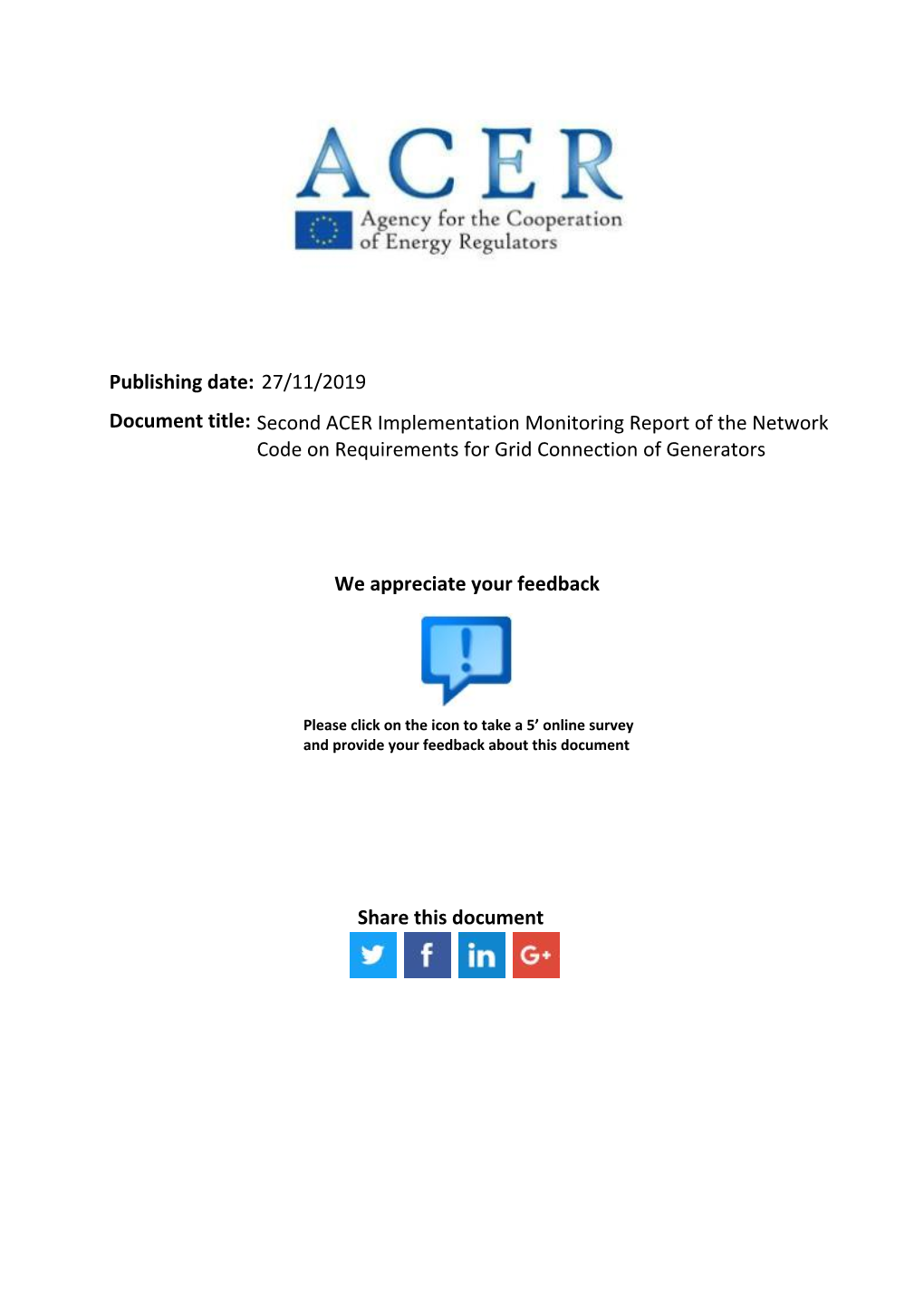 Implementation Monitoring Report of the Network Code on Requirements for Grid Connection of Generators