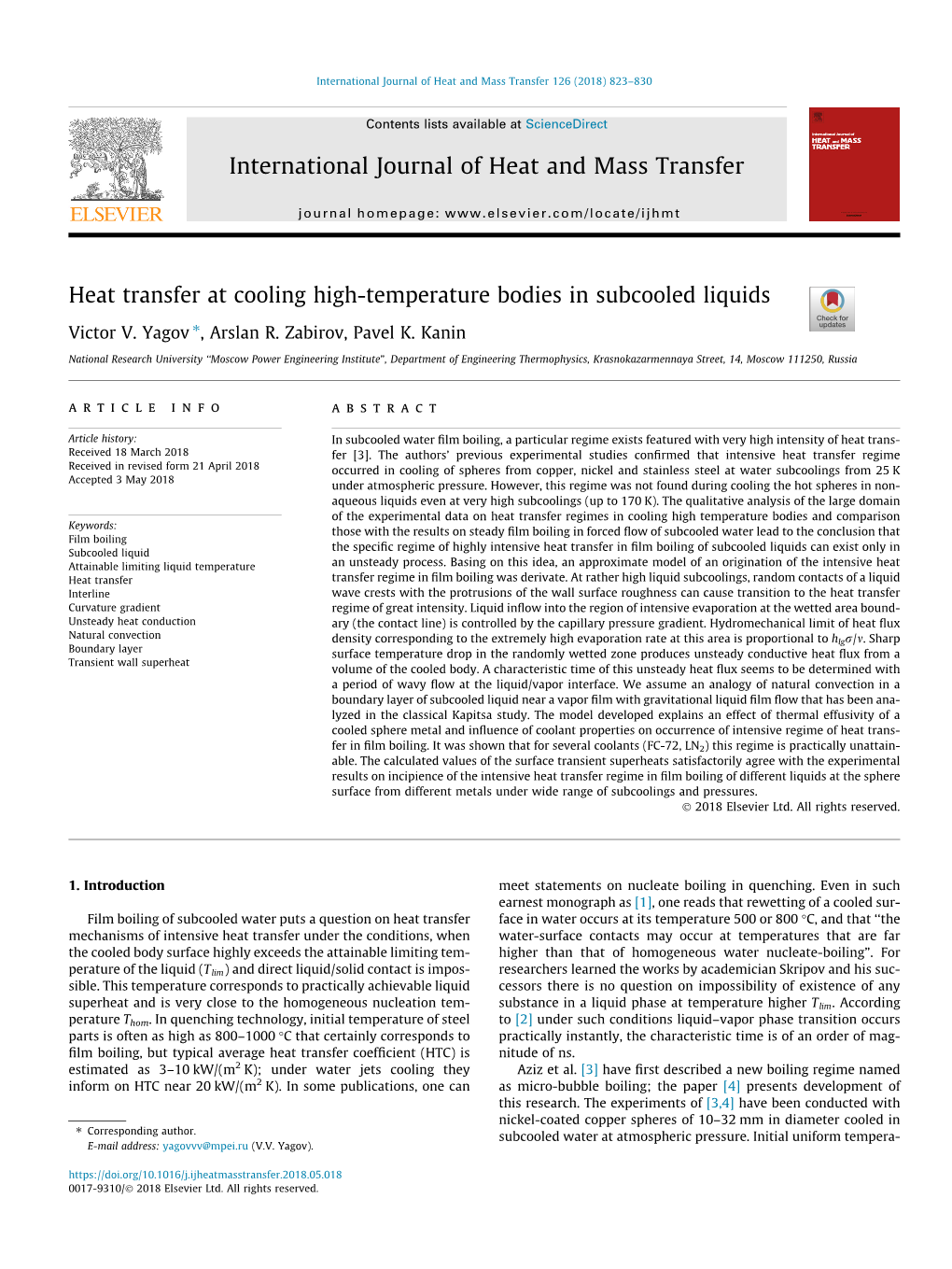 Heat Transfer at Cooling High-Temperature Bodies in Subcooled Liquids ⇑ Victor V