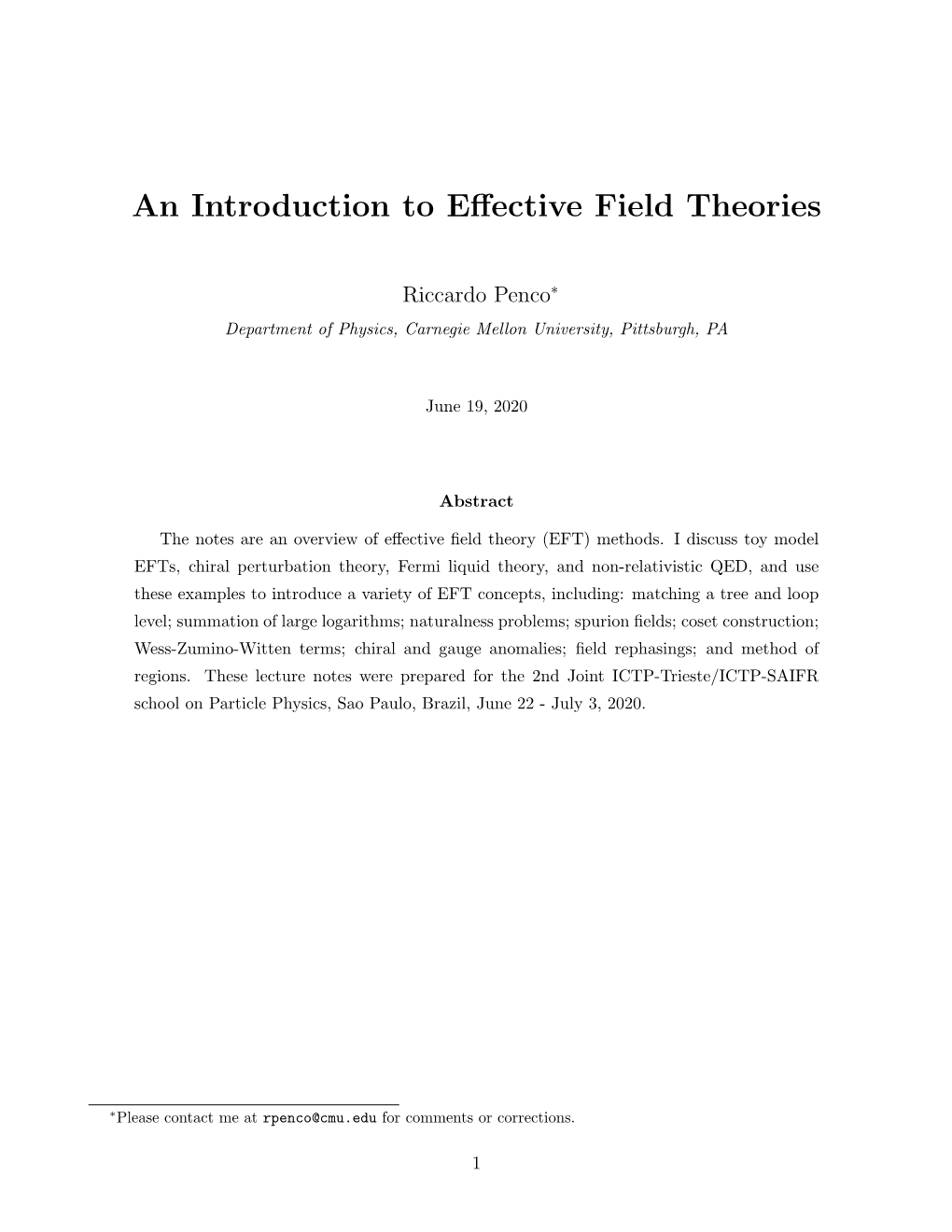An Introduction to Effective Field Theories