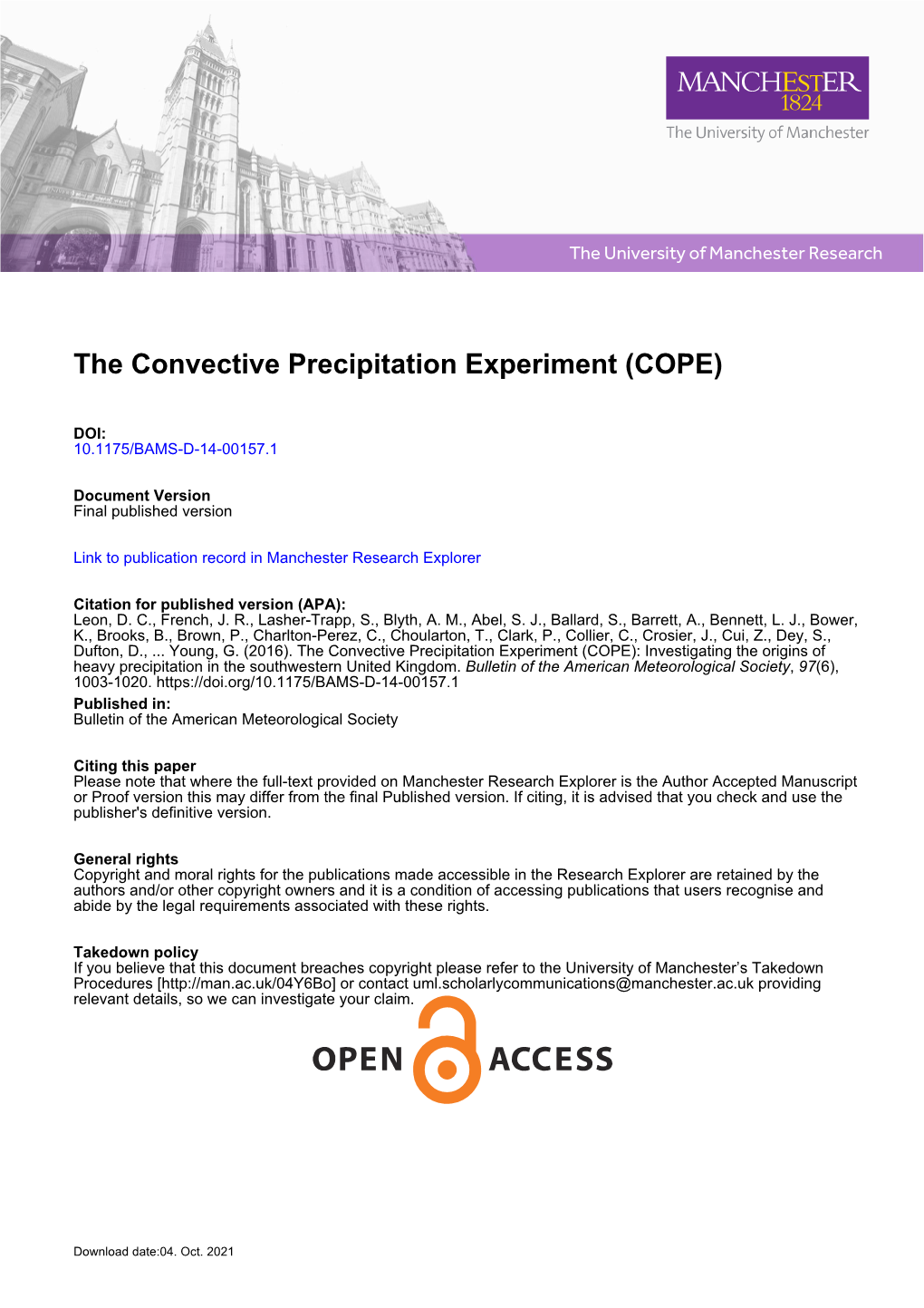 The Convective Precipitation Experiment (COPE)