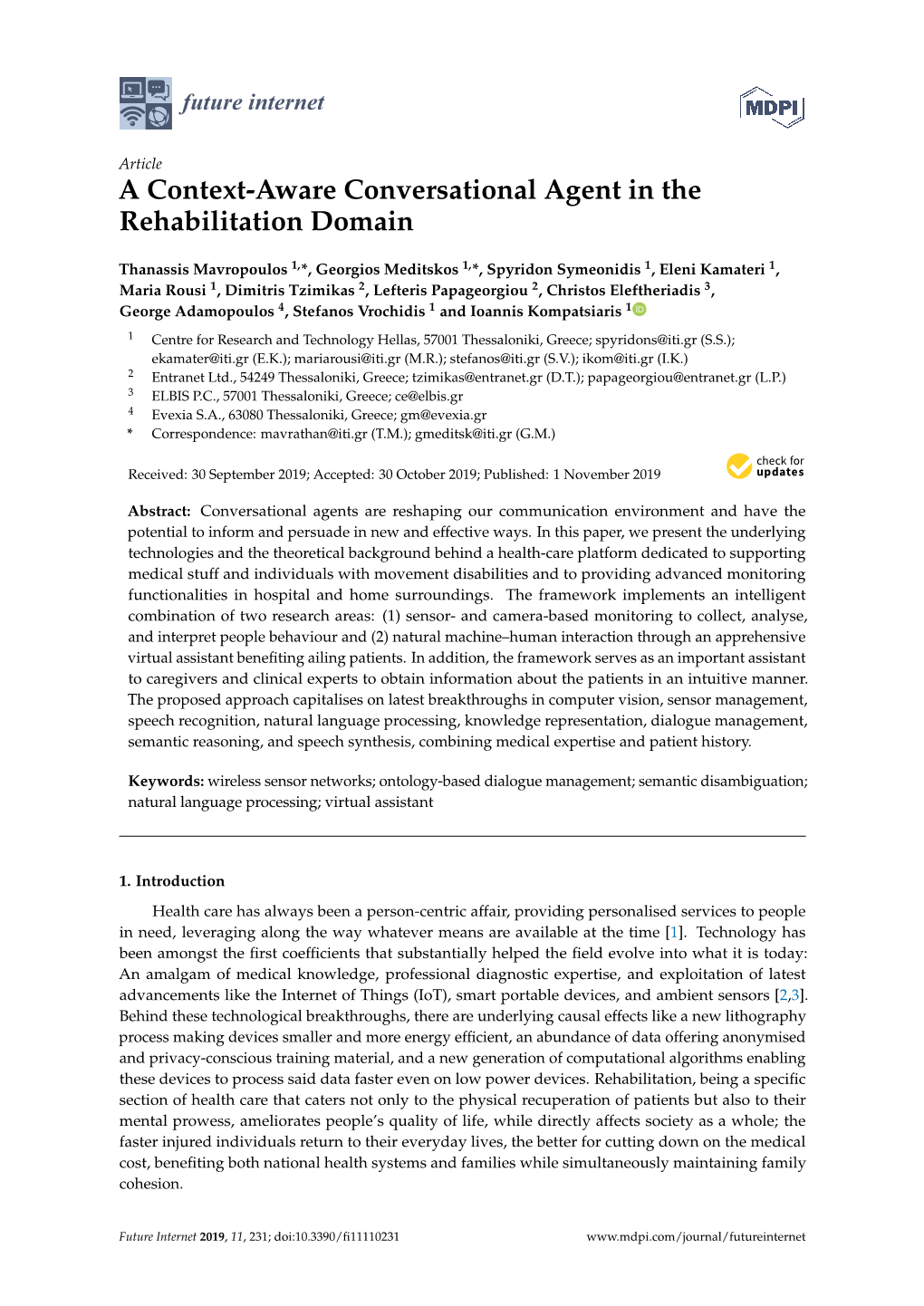 A Context-Aware Conversational Agent in the Rehabilitation Domain