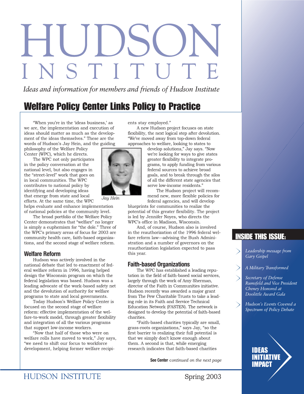 Hudson Institute Spring 2003 Newsletter