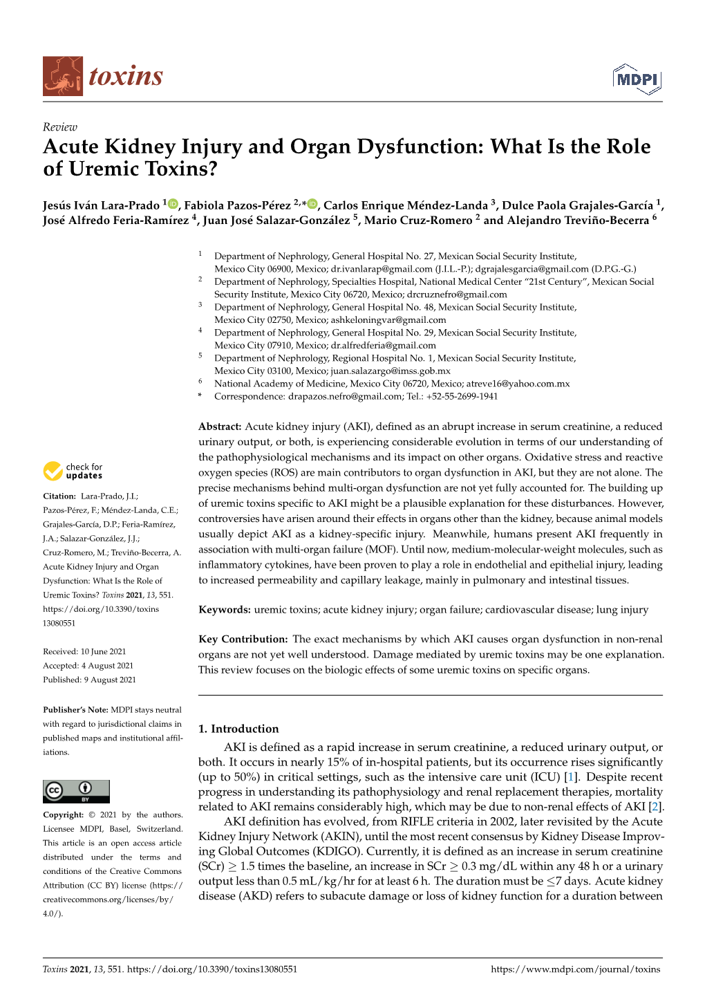 Acute Kidney Injury and Organ Dysfunction: What Is the Role of Uremic Toxins?