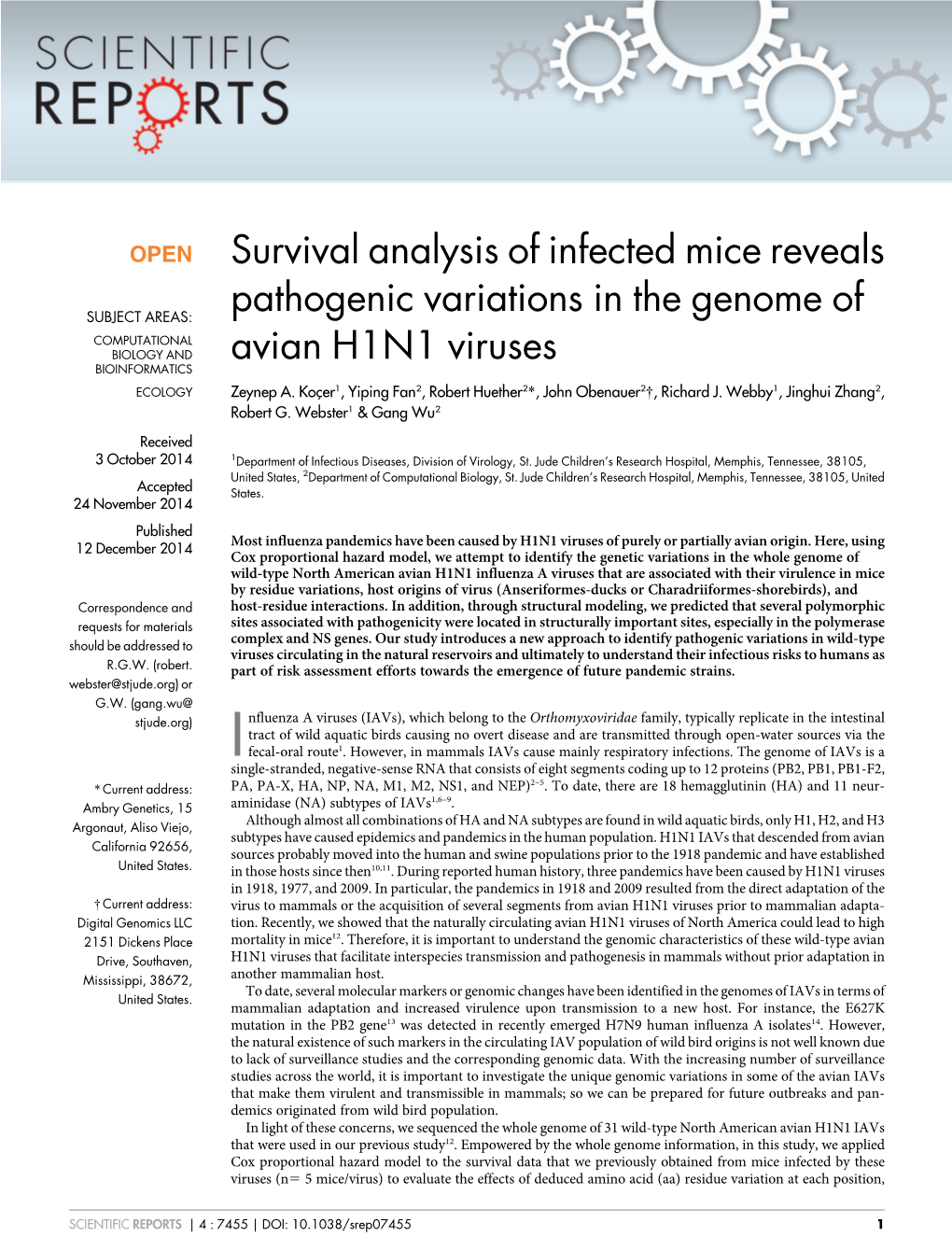 Survival Analysis of Infected Mice Reveals Pathogenic Variations in The