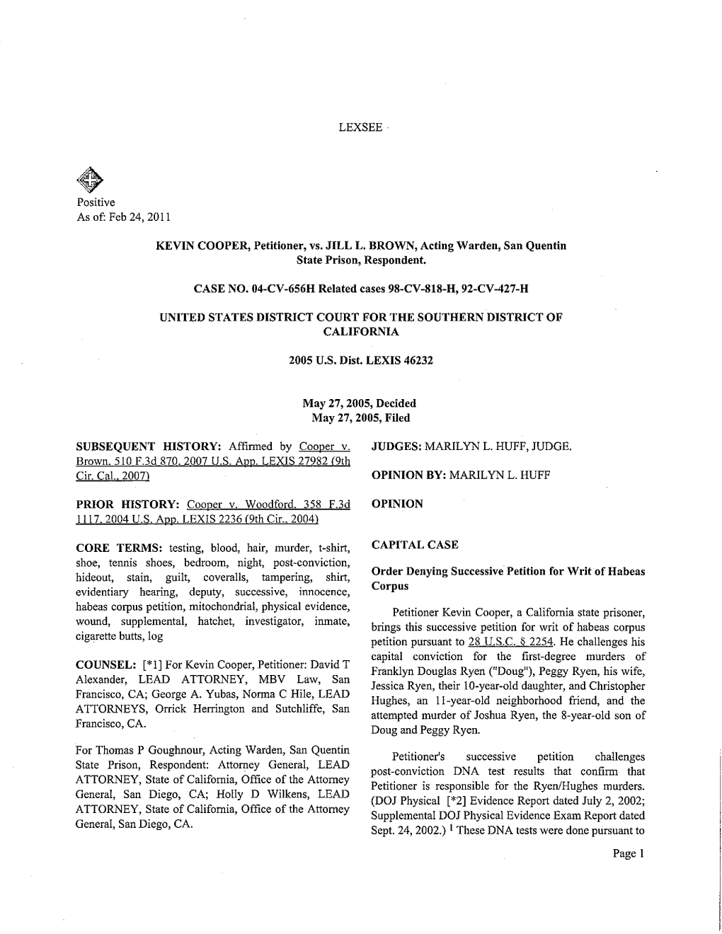 Feb 24, 2011 KEVIN COOPER, Petitioner, Vs. JILL L. BROWN