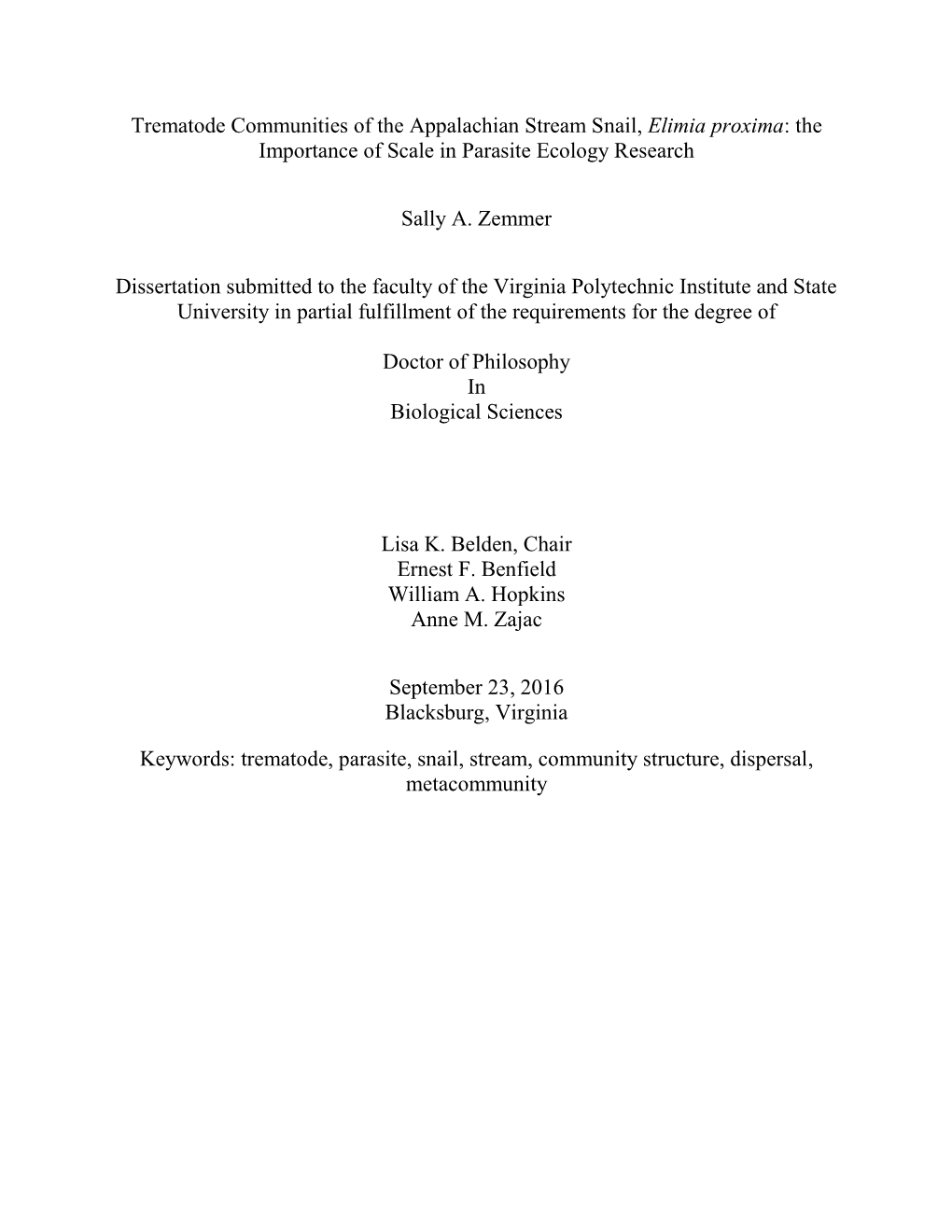 Trematode Communities of the Appalachian Stream Snail, Elimia Proxima: the Importance of Scale in Parasite Ecology Research