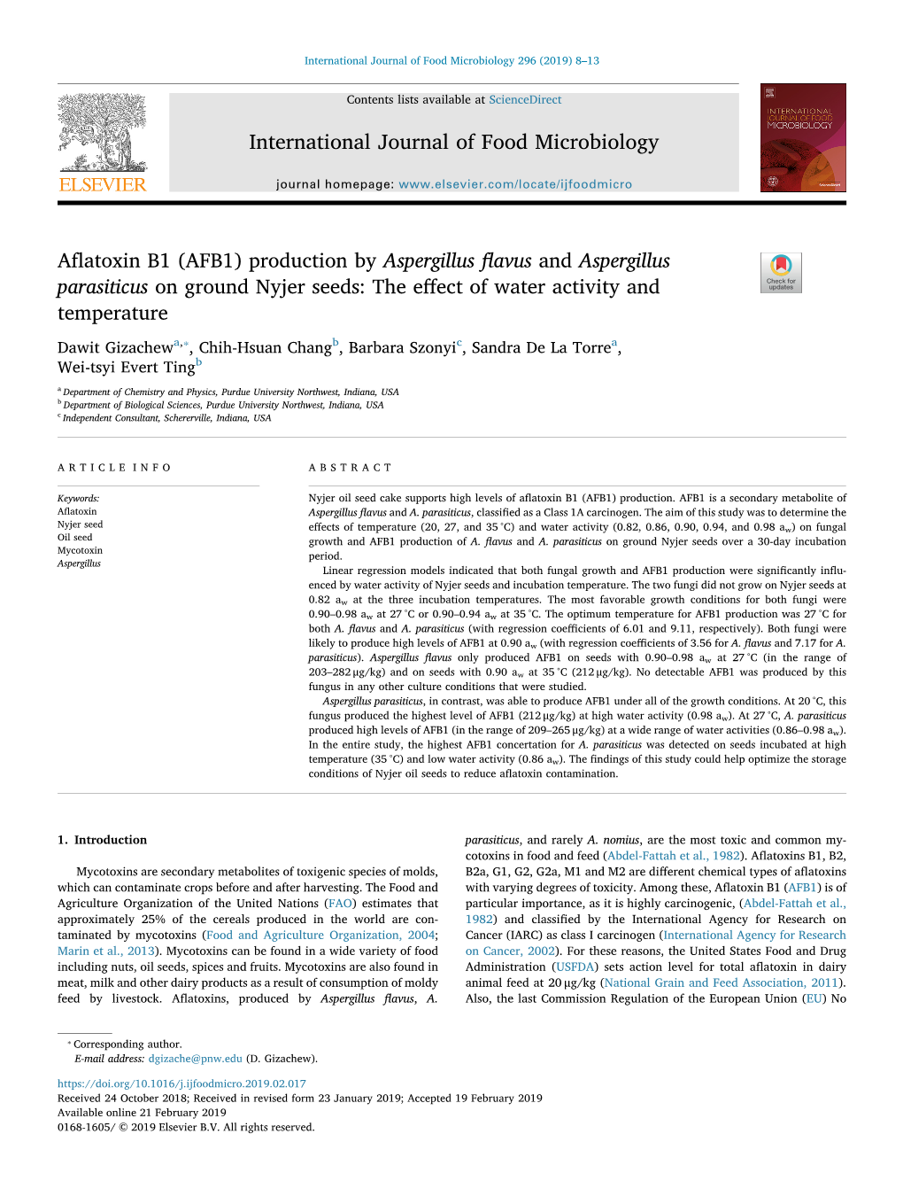 International Journal of Food Microbiology Aflatoxin B1 (AFB1)