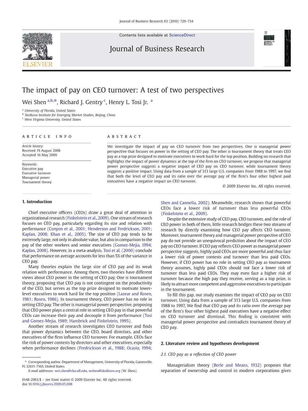 The Impact of Pay on CEO Turnover: a Test of Two Perspectives