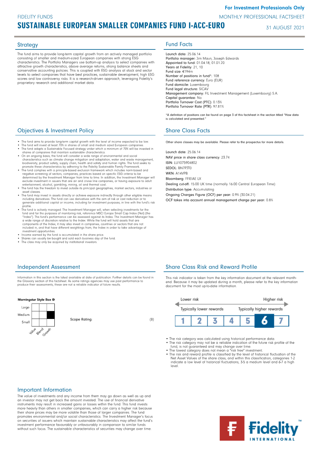 Sustainable European Smaller Companies Fund I