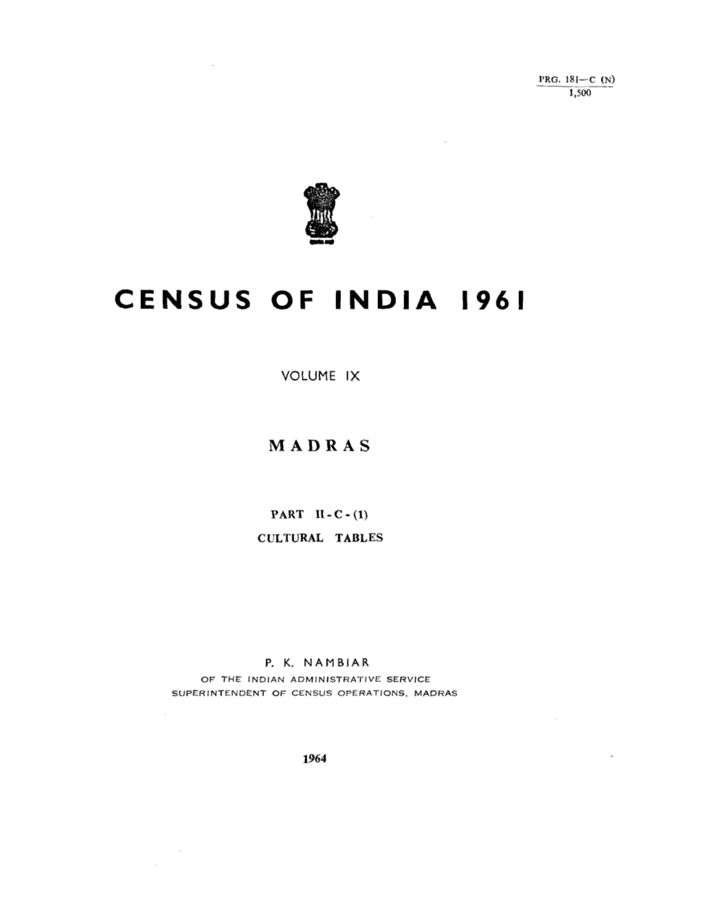 Madras- Cultural Tables, Part II-C (I), Vol-IX
