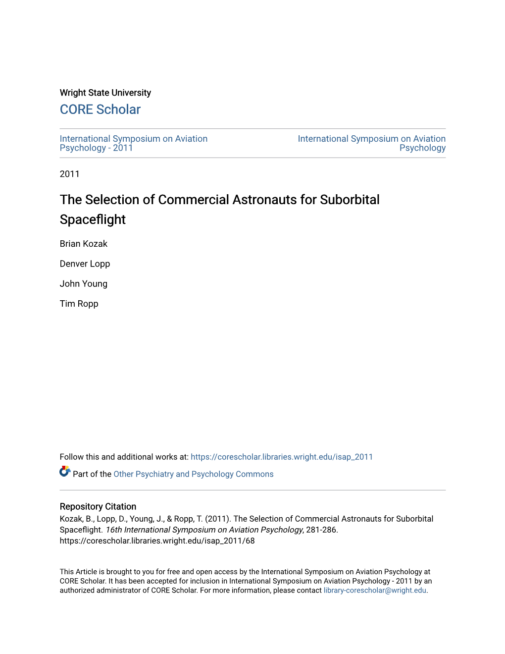 The Selection of Commercial Astronauts for Suborbital Spaceflight