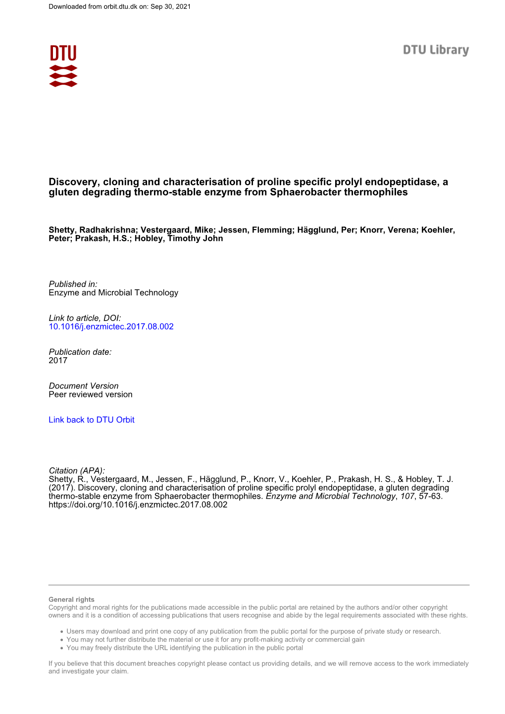 Discovery, Cloning and Characterisation of Proline Specific Prolyl Endopeptidase, a Gluten Degrading Thermo-Stable Enzyme from Sphaerobacter Thermophiles