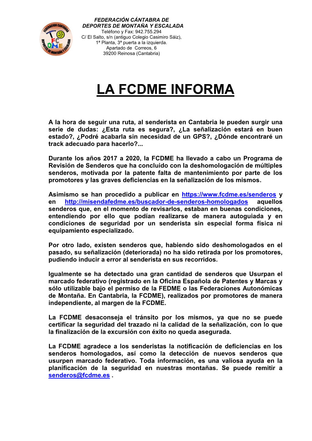 La Fcdme Informa