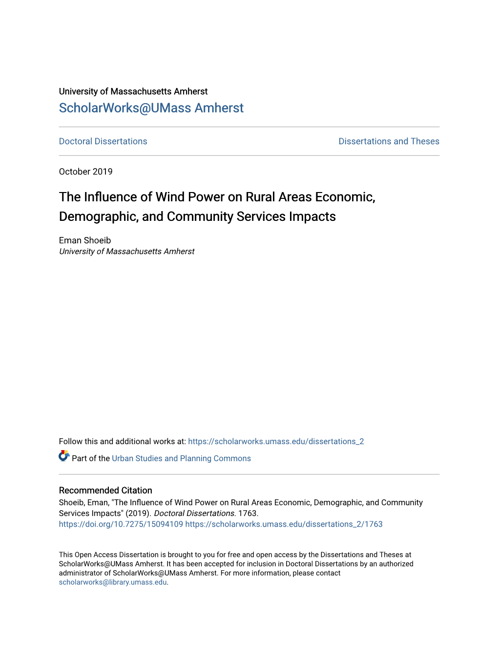 The Influence of Wind Power on Rural Areas Economic, Demographic, and Community Services Impacts