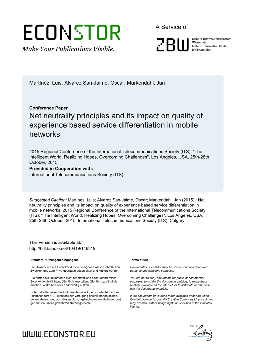 Net Neutrality Principles and Its Impact on Quality of Experience Based Service Differentiation in Mobile Networks