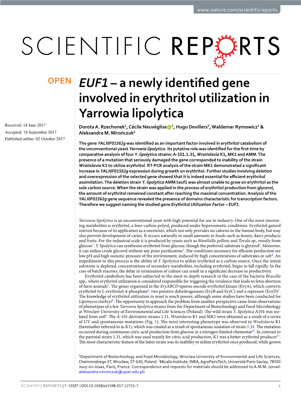 A Newly Identified Gene Involved in Erythritol Utilization In