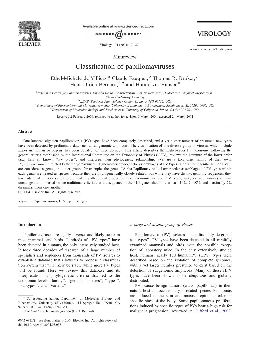 Classification of Papillomaviruses