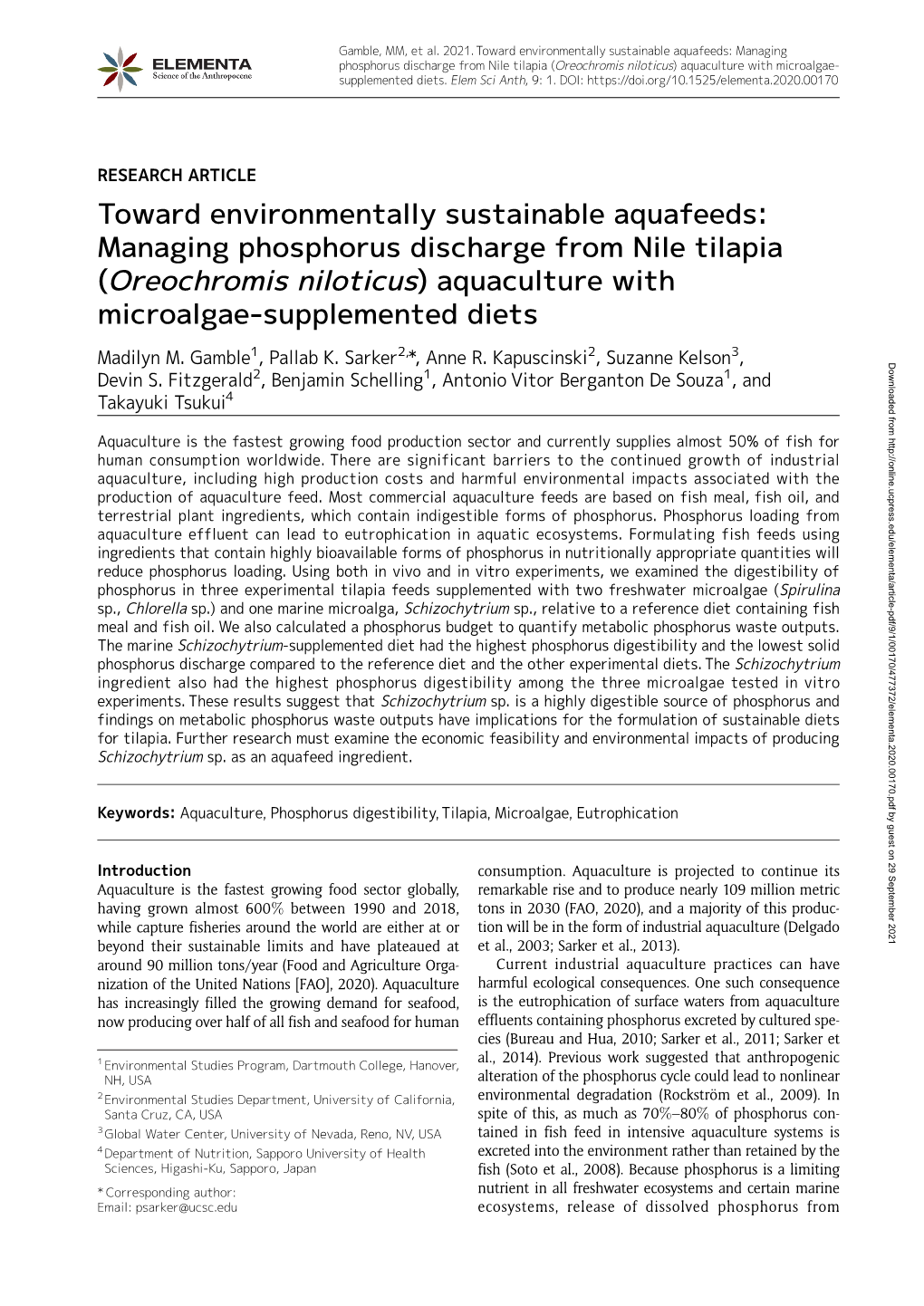 (Oreochromis Niloticus) Aquaculture with Microalgae- Supplemented Diets