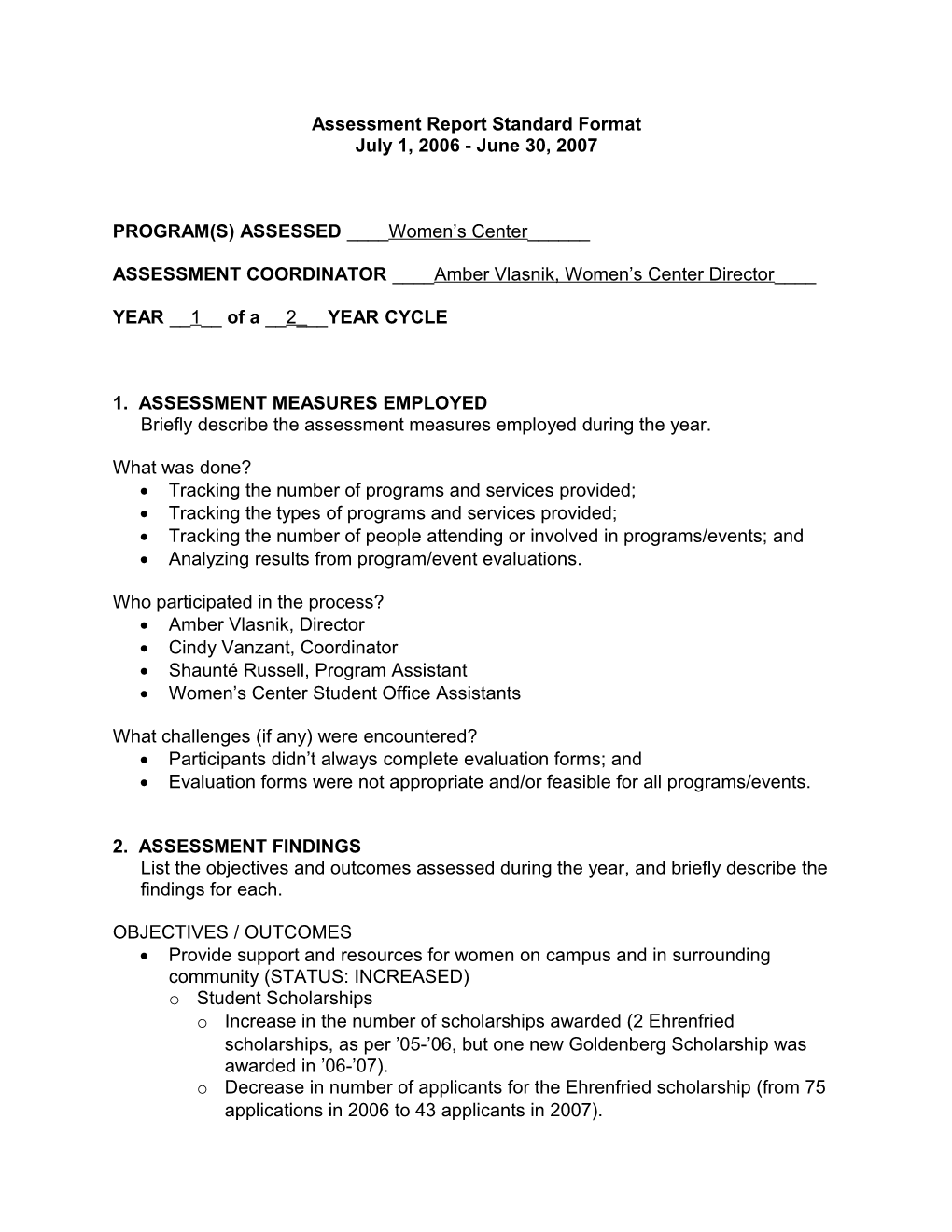 Assessment Report Standard Format s1