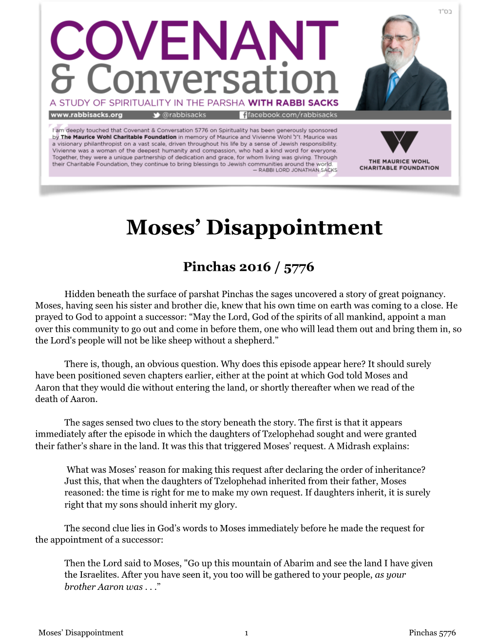 Moses' Disappointment