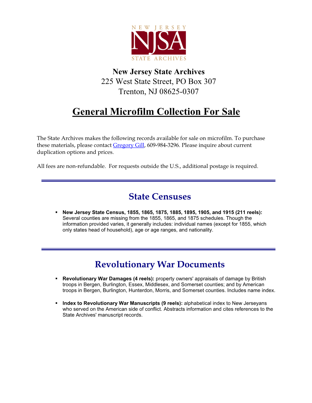 General Microfilm Collection for Sale