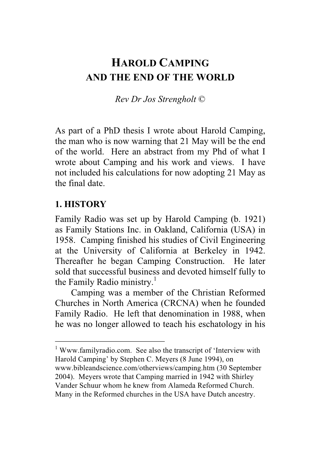 Harold Camping and the End of the World