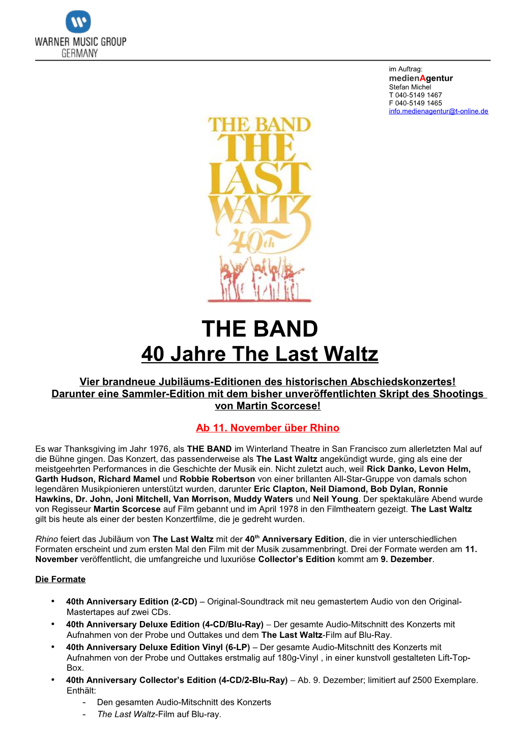 THE BAND 40 Jahre the Last Waltz