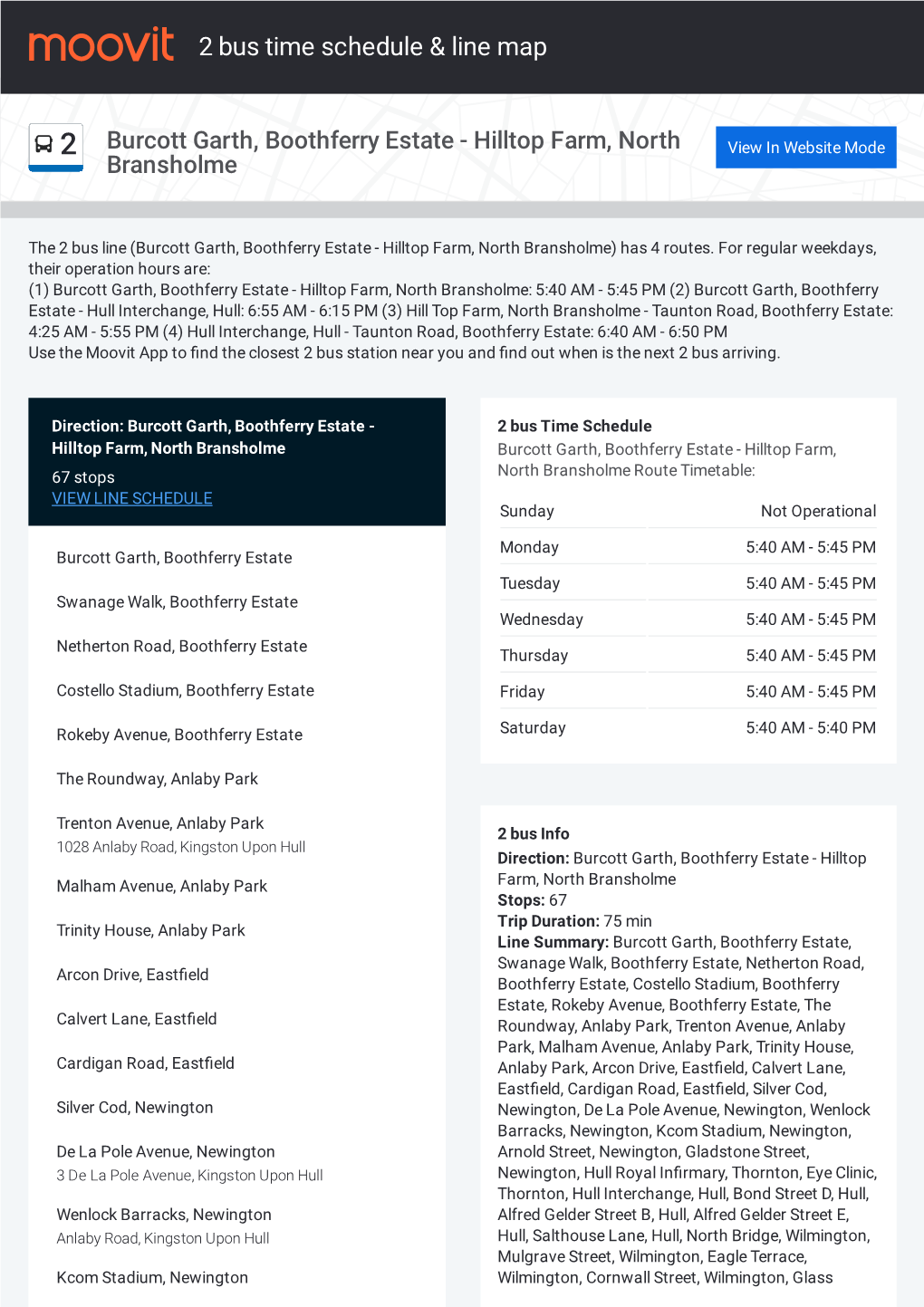 2 Bus Time Schedule & Line Route