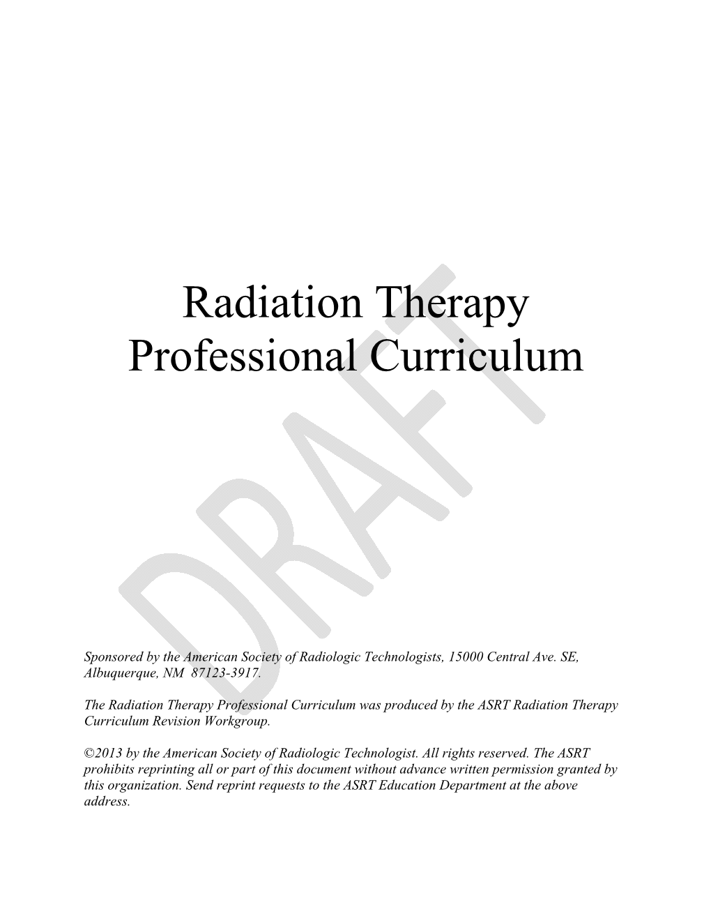 Radiation Therapy Professional Curriculum