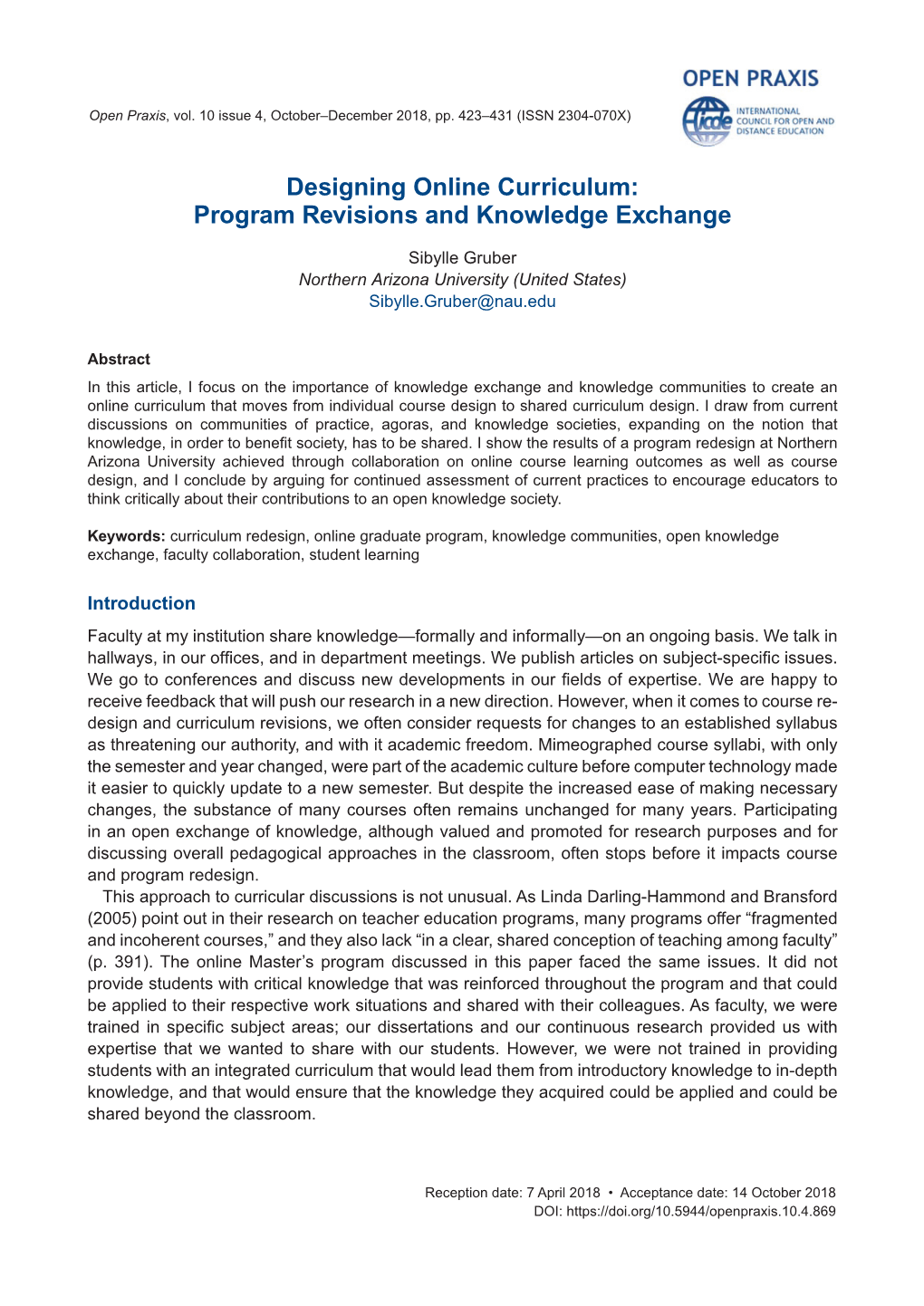 Program Revisions and Knowledge Exchange