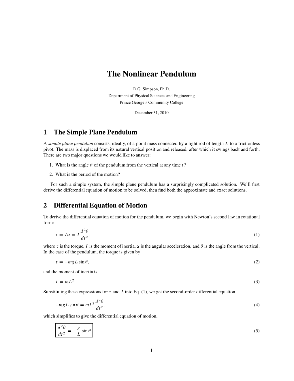 The Nonlinear Pendulum