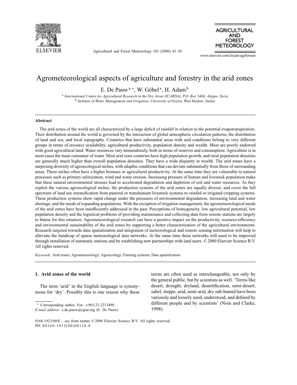 Agrometeorological Aspects of Agriculture and Forestry in the Arid Zones E