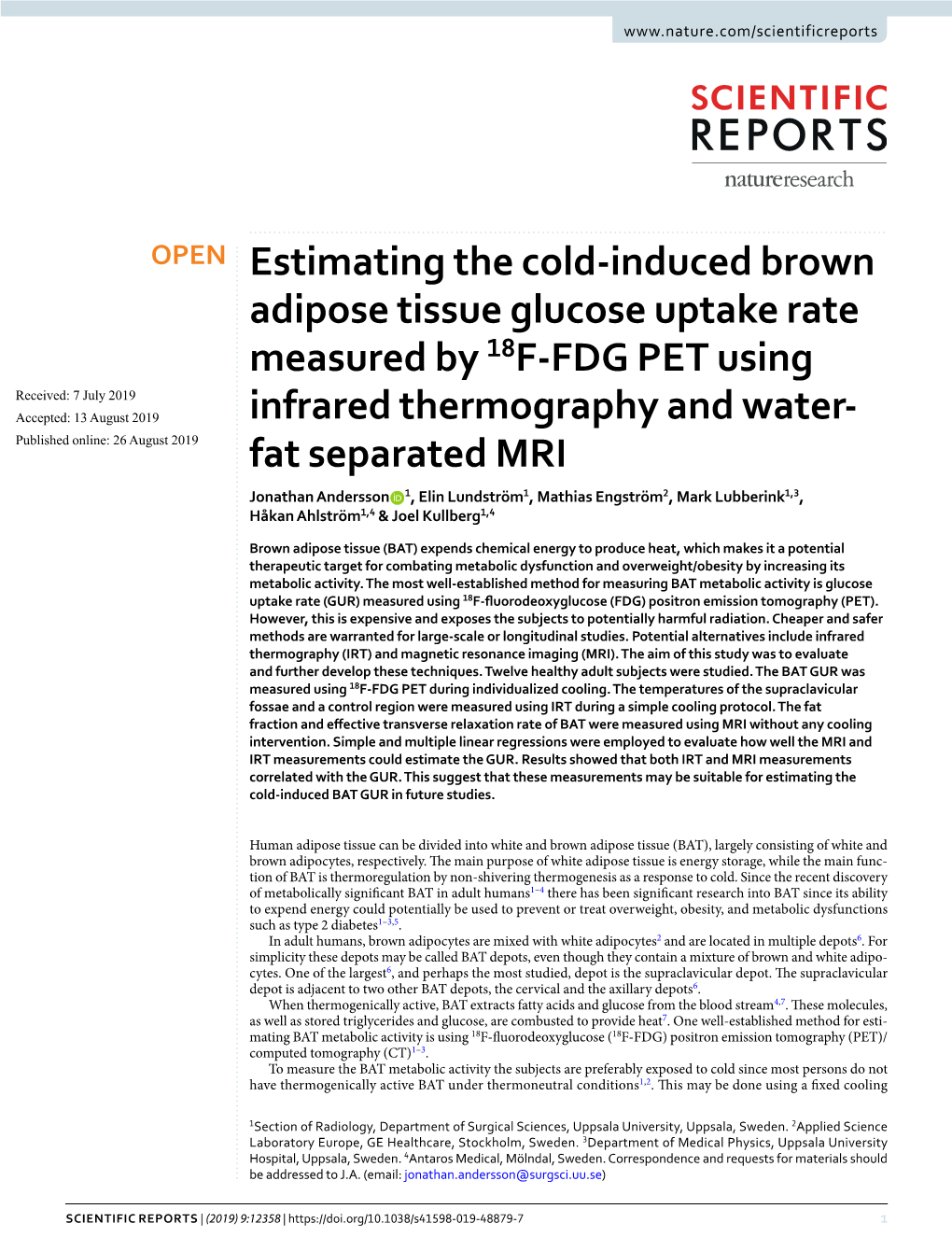 Estimating the Cold-Induced Brown Adipose Tissue Glucose Uptake Rate