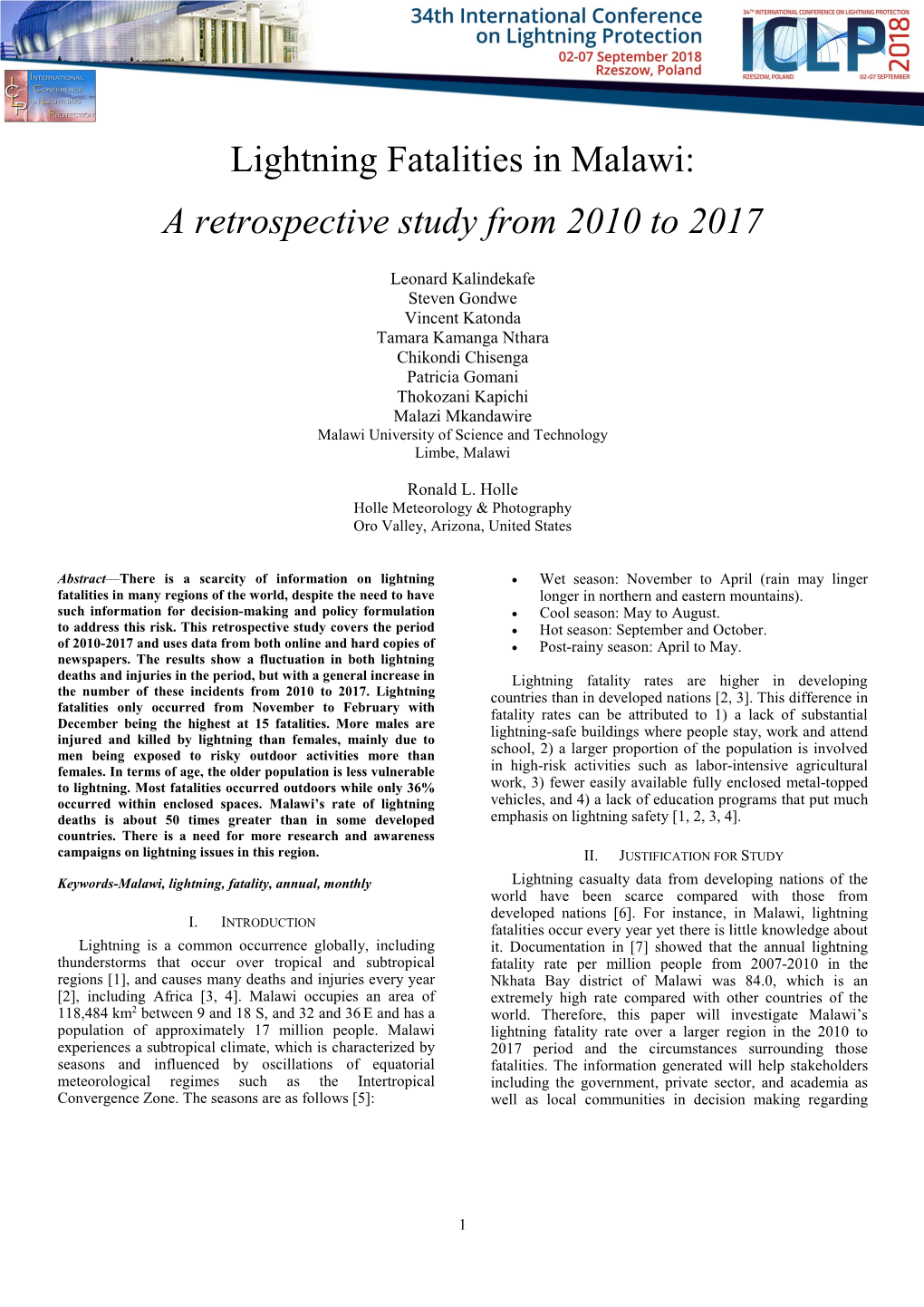 Lightning Fatalities in Malawi: a Retrospective Study from 2010 to 2017