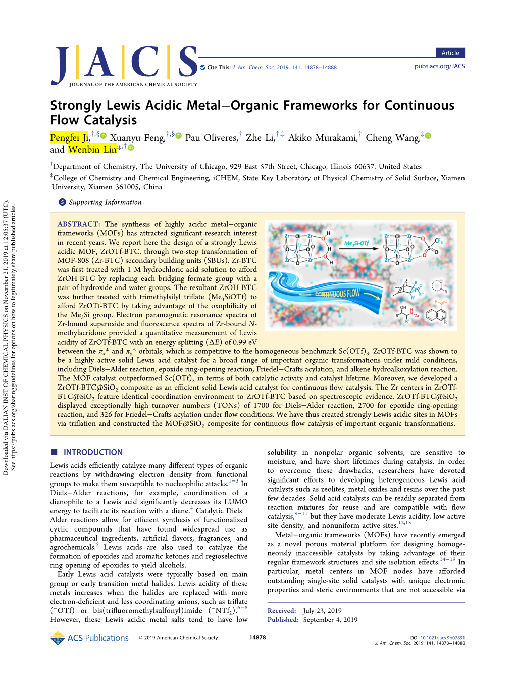 Strongly Lewis Acidic Metal–Organic Frameworks for Continuous Flow