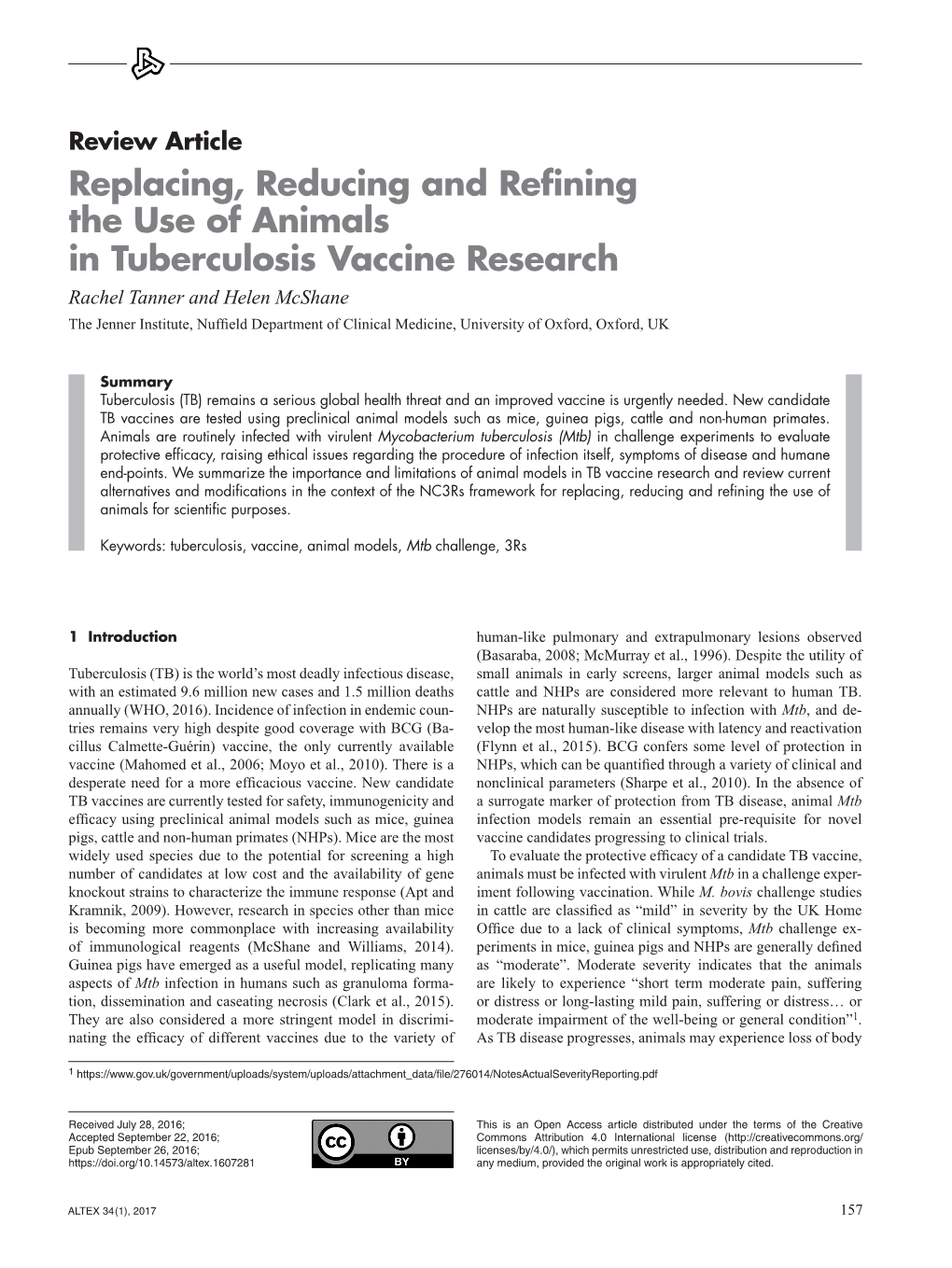 Replacing, Reducing and Refining the Use of Animals in Tuberculosis