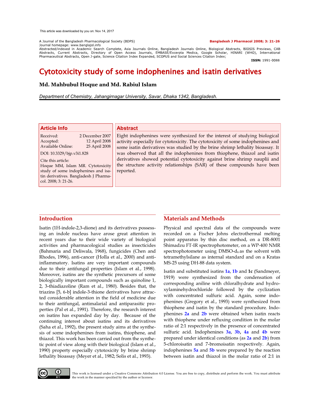 Cytotoxicity Study of Some Indophenines and Isatin Derivatives