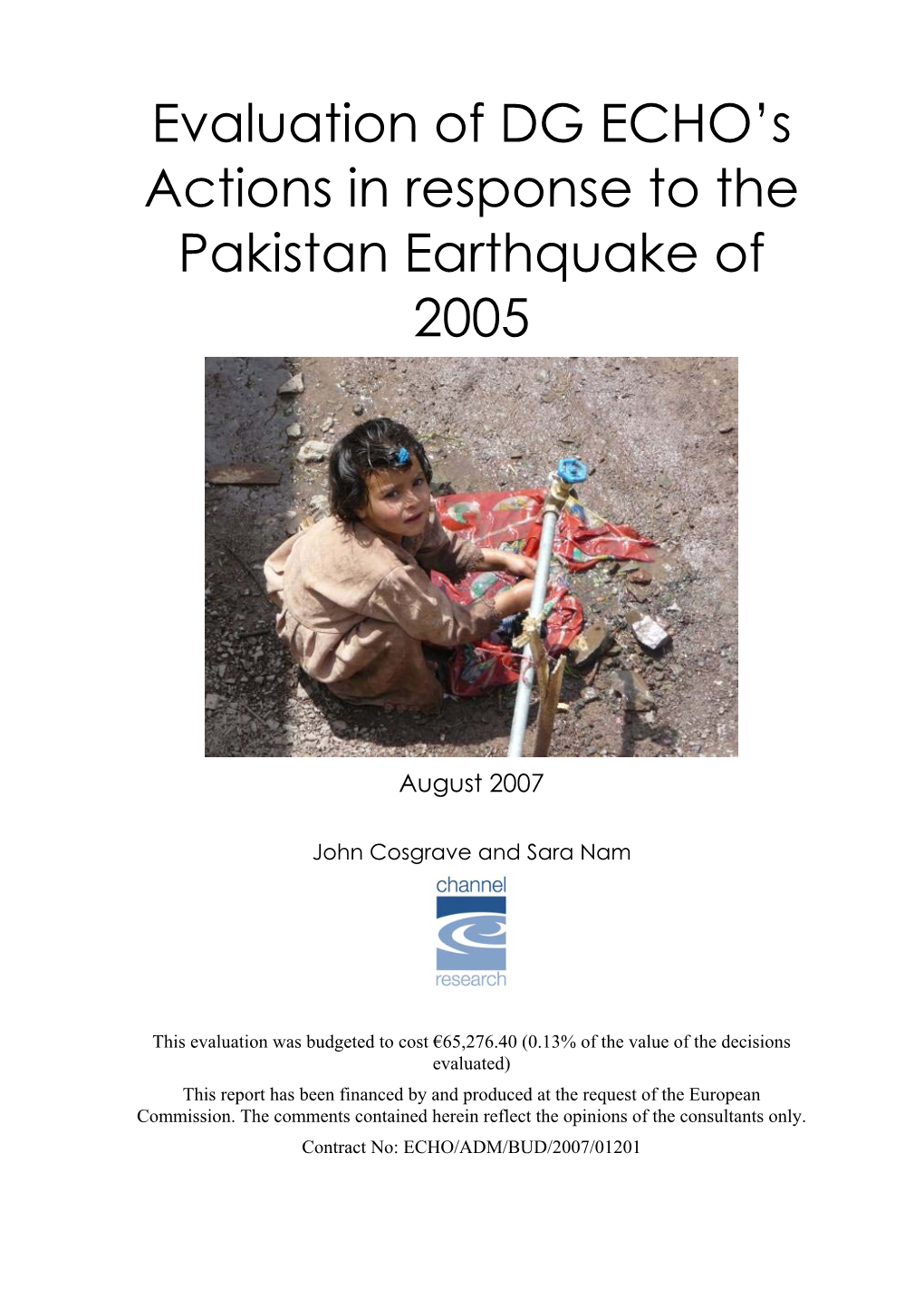 Evaluation of DG ECHO's Actions in Response to the Pakistan Earthquake of 2005