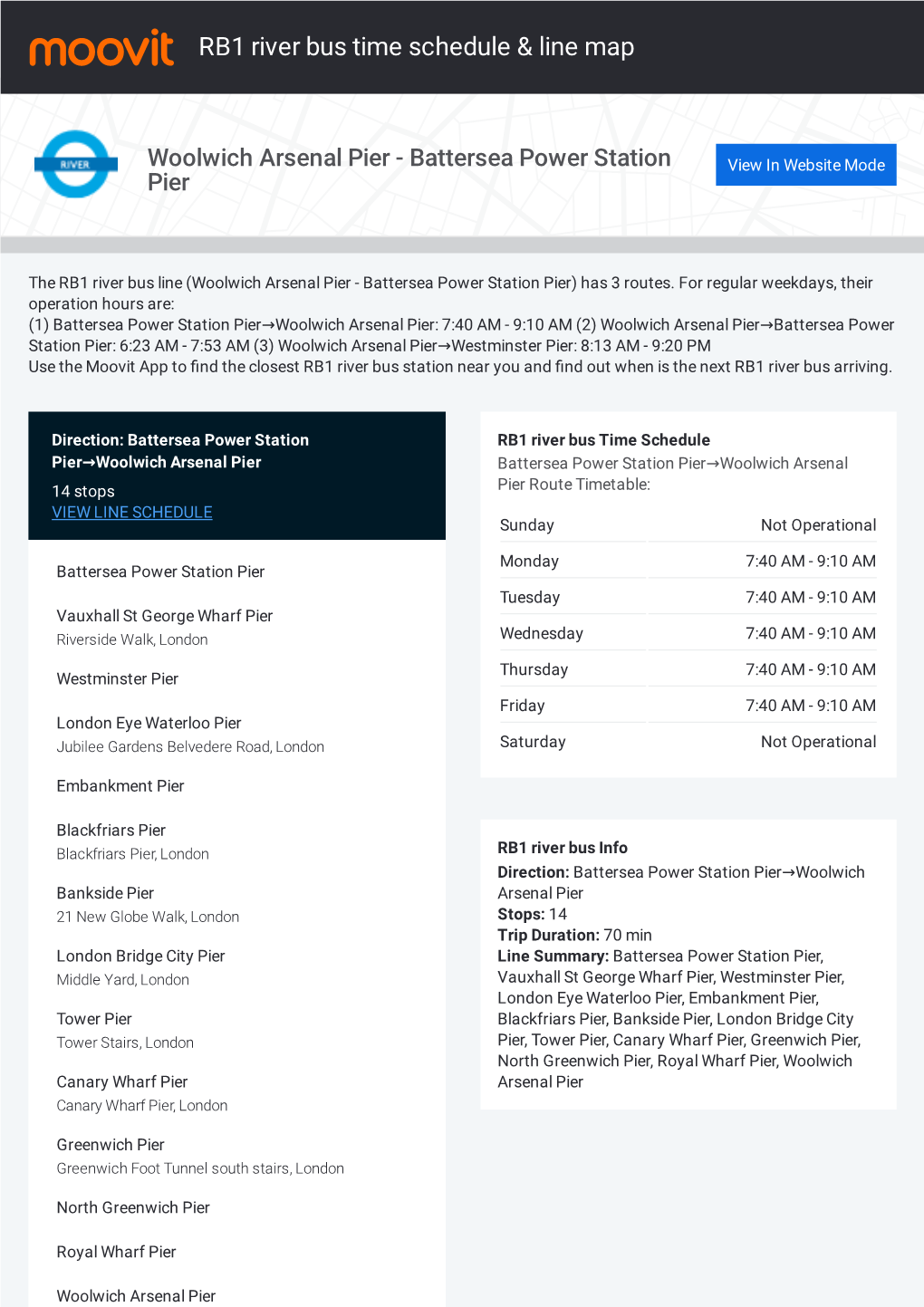 RB1 River Bus Time Schedule & Line Route