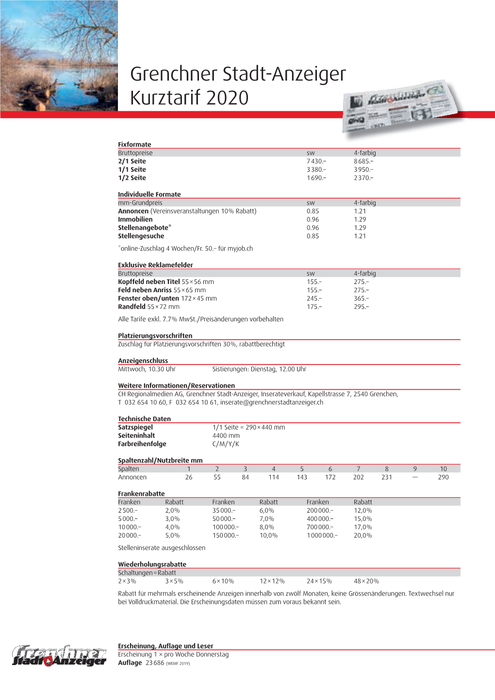 Grenchner Stadt-Anzeiger Kurztarif 2020