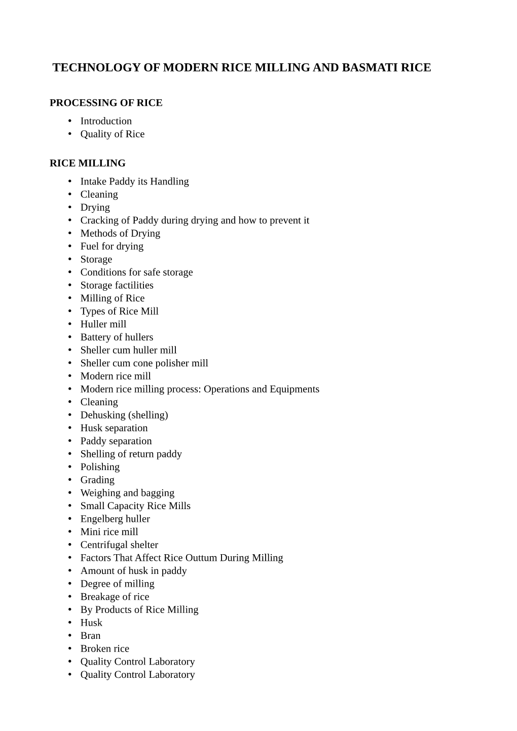 Technology of Modern Rice Milling and Basmati Rice