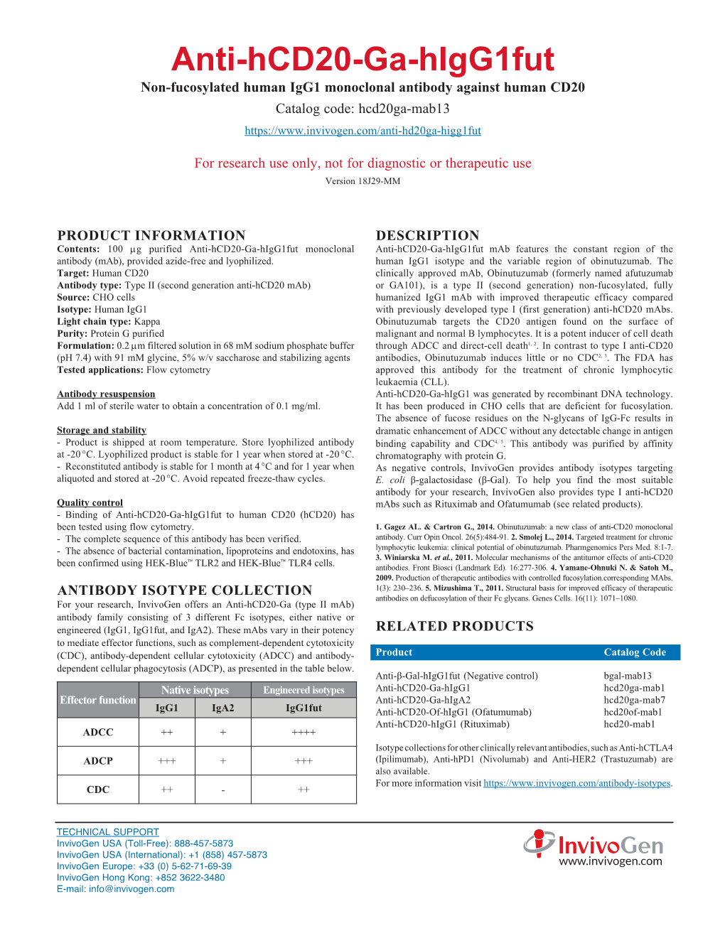 Anti-Hcd20-Ga-Higg1|Data Sheet |Invivogen